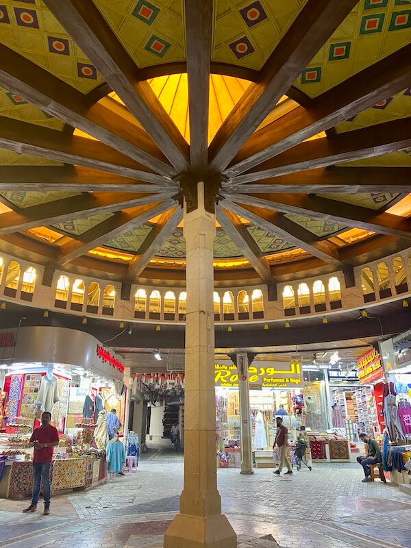 muttrah souq muscat centre with colourful roof
