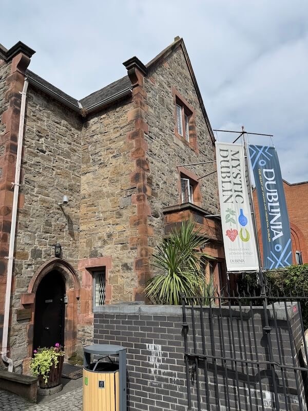 The museum building with banners reading "Dublinia" and "Mystic Dublin."