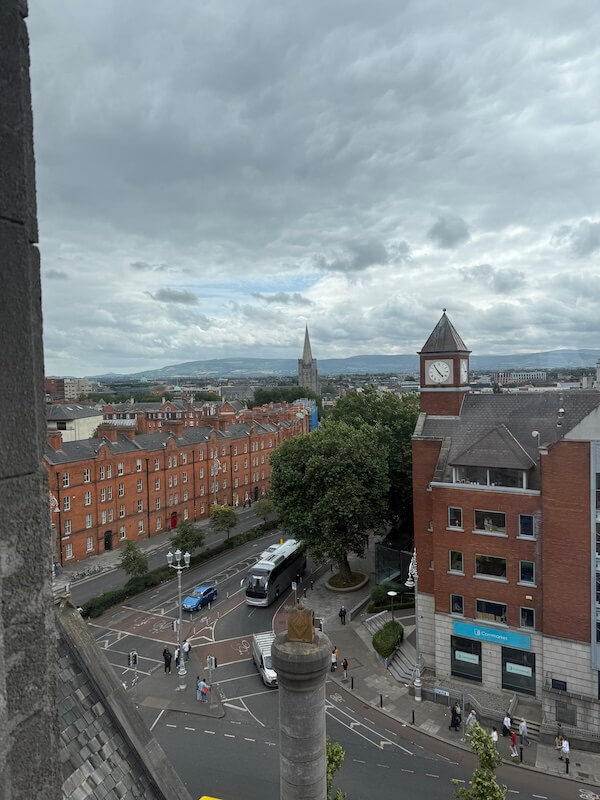 A scenic overlook from St. Michael’s Tower, part of the Dublinia experience, offering panoramic views of Dublin.
